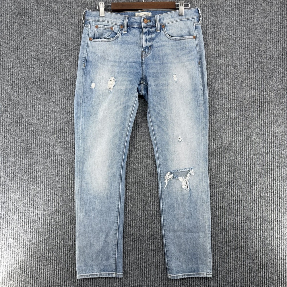 Madewell The High‎ Rise Slim Boy Jeans Women 29 Blue Distressed Medium Wash